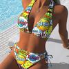 1011 Bikini Sexy Women Split European and American Swimsuit Lace-up Print