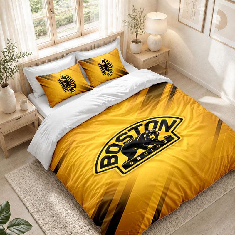 Bedding Set 1 Duvet Cover 2 Pillowcases Boston Bruins Print Bedroom Home Decoration