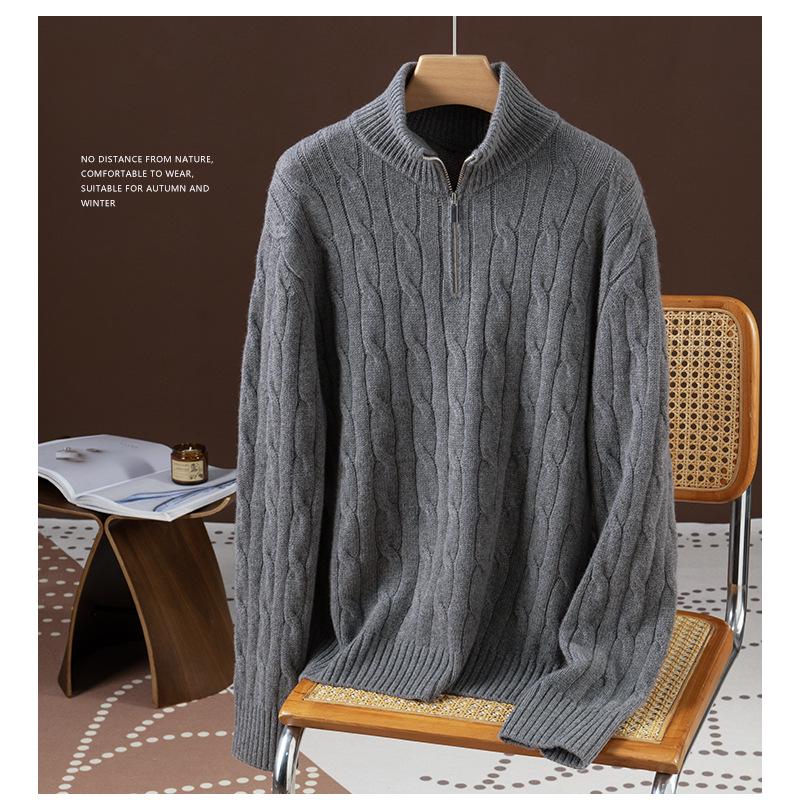2025 Puyuan Women's Casual Cable Knit Stand Collar Zipper Sweater - 100% Wool, Autumn/Winter Collection.