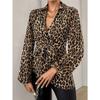 Long Sleeved Shirt with Leopard Print Tie and V-neck Style Spring New Style Long Sleeved Shirt with Temperament