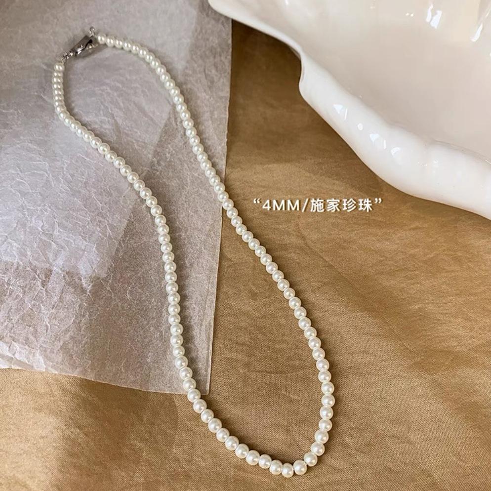 Luxury Choker Necklace with Freshwater Pearl Double Strand for Minimalist Fashion 41cm-50cm&4mm