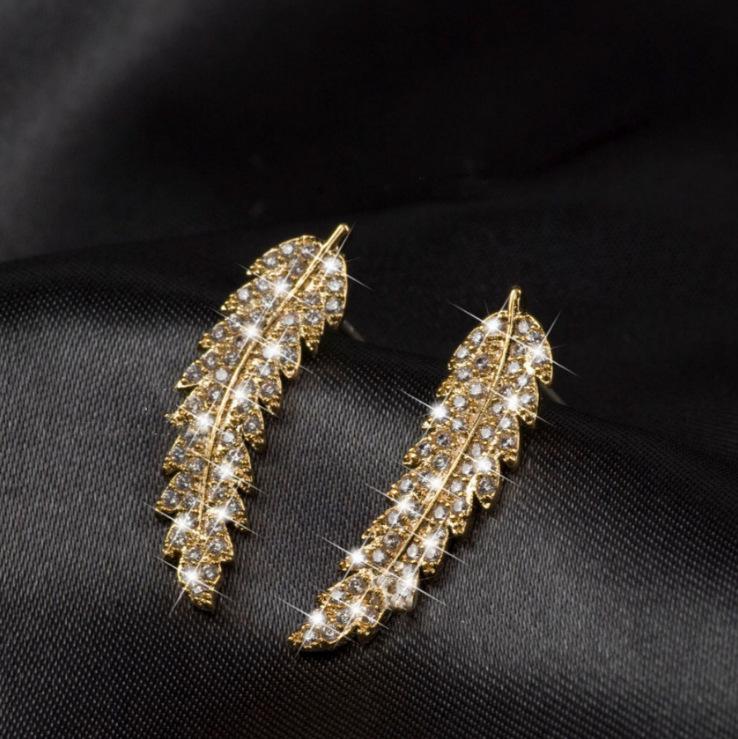 Best-Selling Elegant Micro-Inlaid Zircon Leaf Earrings - Gold & Silver, Korean Fashion for Women