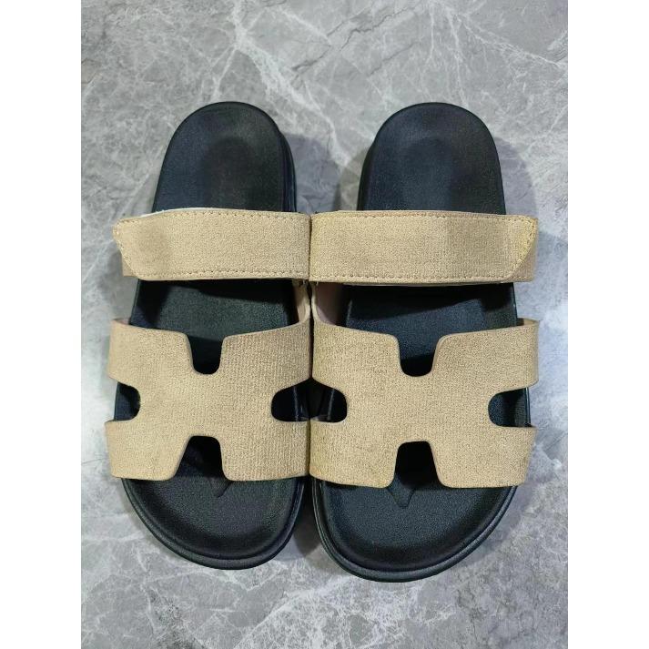 Women's Denim Leather Mix Slide Sandals, Summer Thick Sole Casual Flip Flops, Big Size
