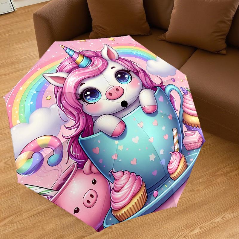 1PC unicorn cupcake Automatic Open/Close Umbrella with Windproof, 8-Rib Sturdy Canopy, Durable Ribs, Fashionable Design, Outdoor Accessory, Fun Prin,