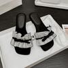 Designer Women Flat Slippers Crystal Butterfly Knot Comfortable Flats Woman Summer Shoes Luxury Casual Large-sized Sandals