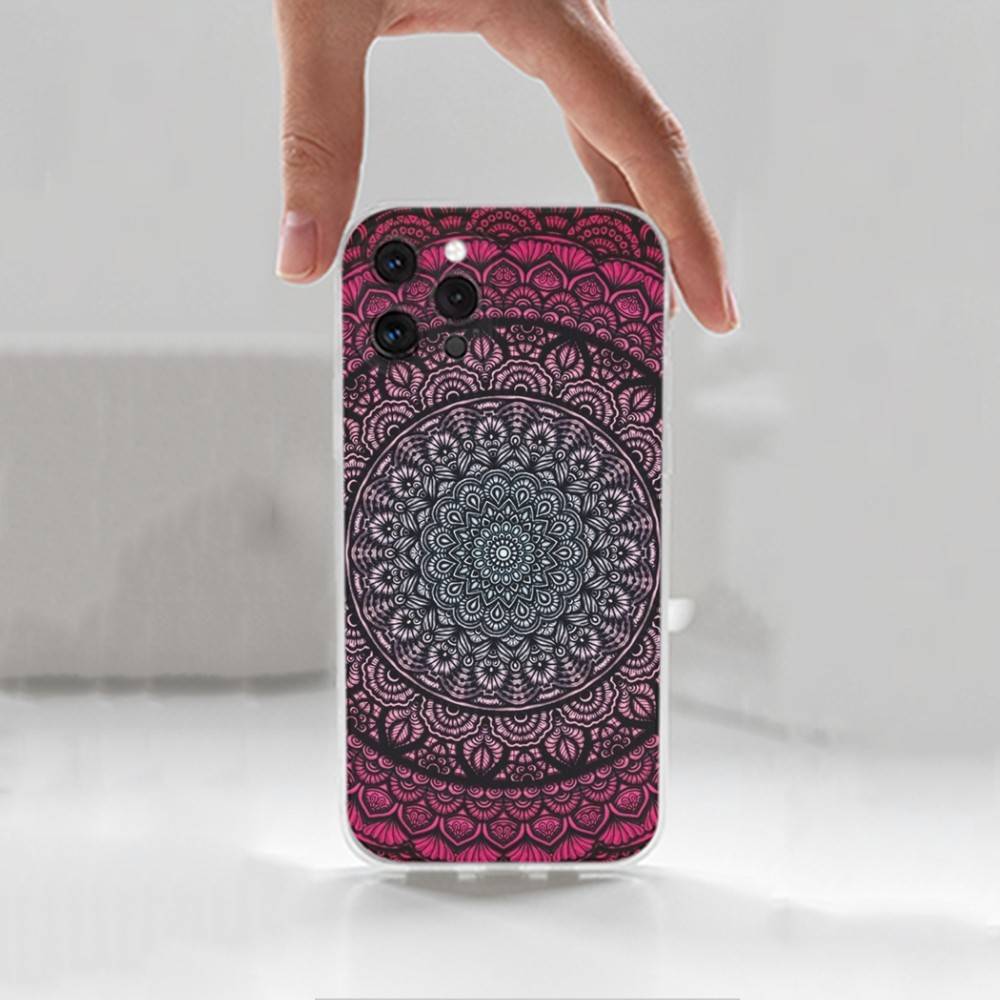 Totem Colorful Flower Mandala For iPhone 12,Mini,16,X,13,XR,15,Pro,17,Plus,11,Max,14,SE,XS,Transparent Soft Cover Case