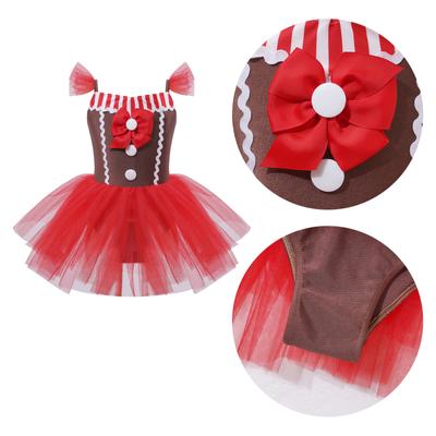 Kids Christmas Party Dress Girls Gingerbread Costume Sleeveless Tutu Bodysuit Holiday Photo Shoot Outfit
