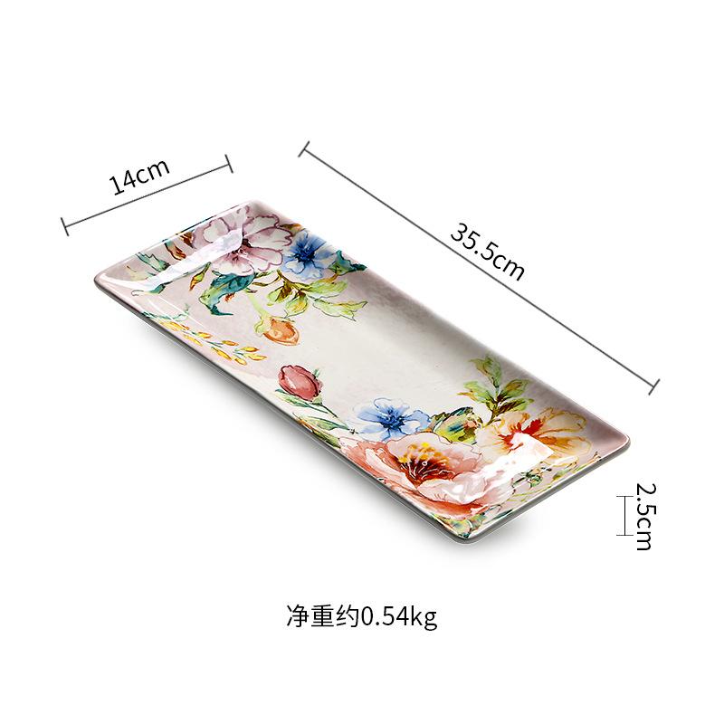 Floral Ceramic Dinner Underglaze Rectangular 12-inch Large Soup Household Set