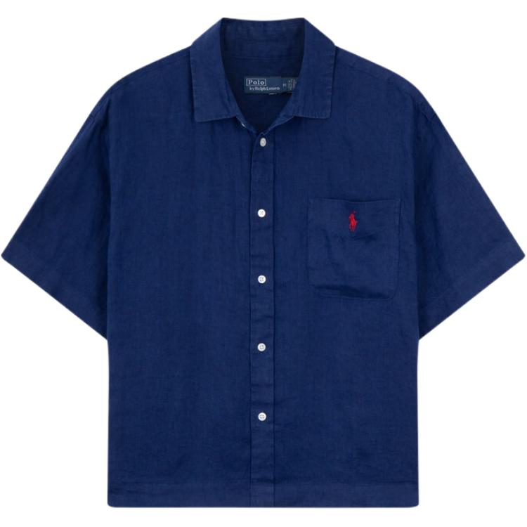 

Polo Ralph Lauren Однотонная рубашка с вышивкой пони, свободного кроя, с коротким рукавом, женская, темно-синяя WMPOSHTNDO20881-400 S