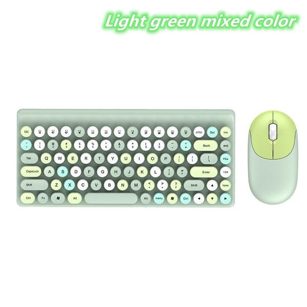 Wireless Keyboard and Mouse Set Retro Girl Style Round Button Home Office Keyboard and Mouse Set 2pcs/set