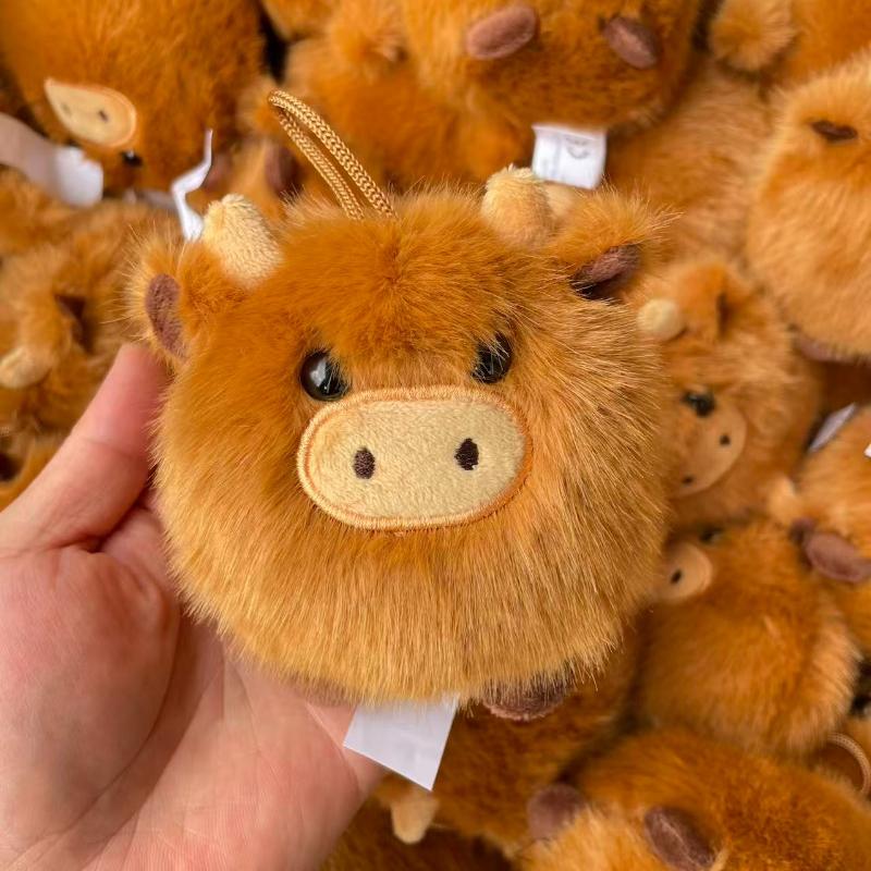 Cute Scottish Highland Cow Plush Acssories Kawaii Stuffed Animal Keychain Car Ornaments Super Soft Plushie Pendant X-mas Gift