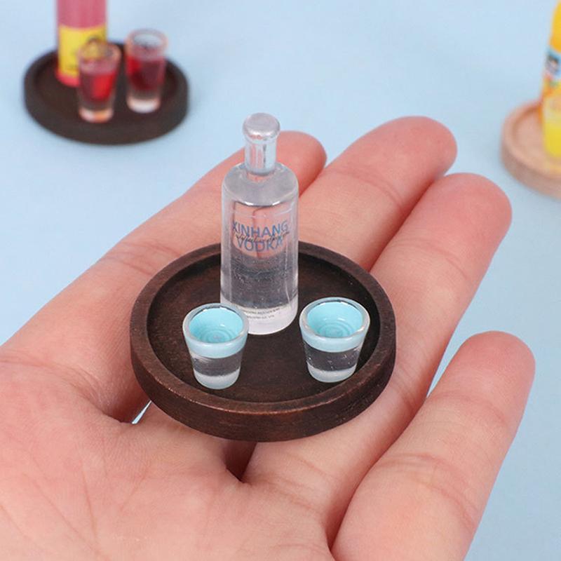 1Set 1/12 Doll House Miniature Resin Vodka Bottle Wine Glass Set Simulation Drink Model Toy Mini Decoration Dollhouse Accessorie