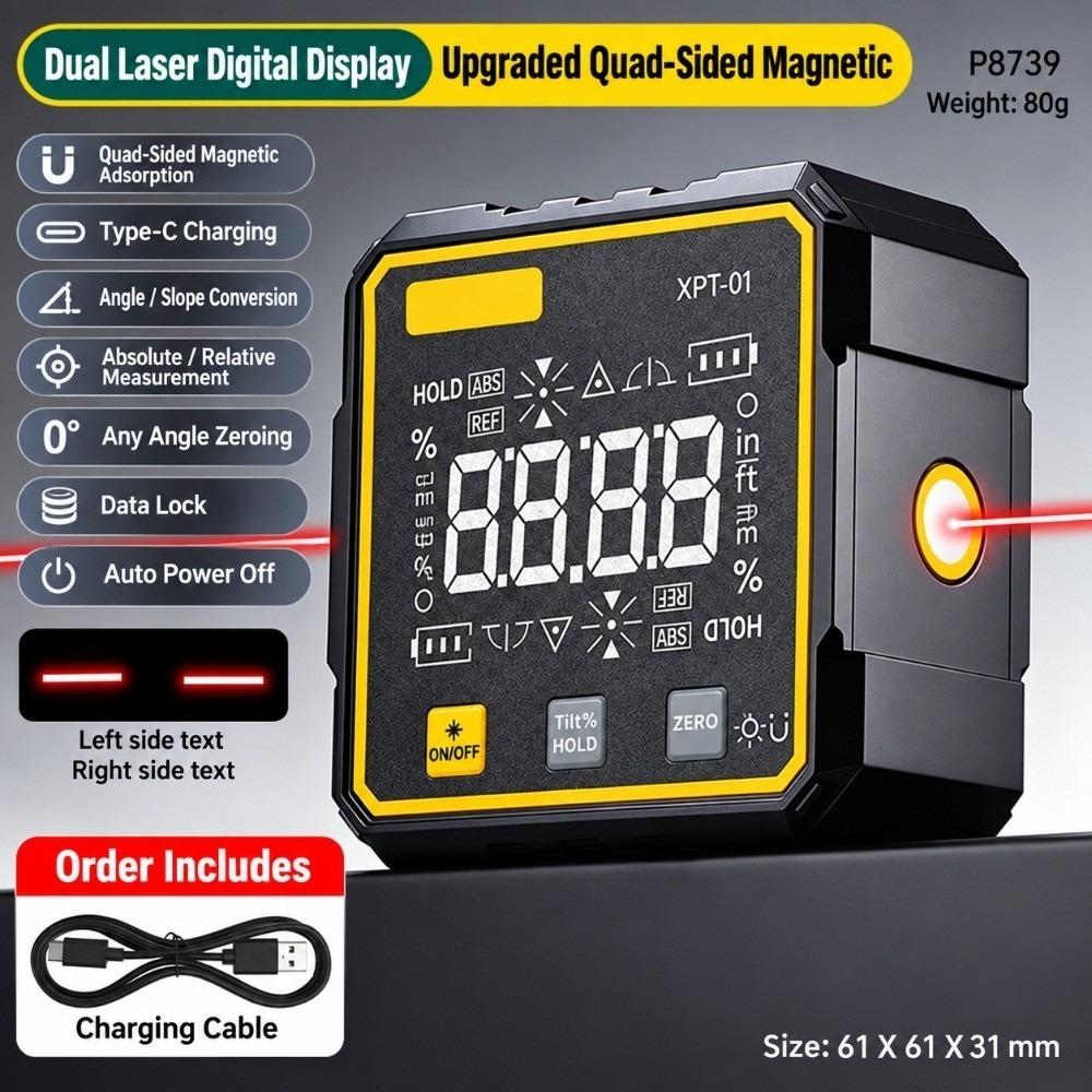 Four Side Magnetic Laser Inclinometer Dual Laser Cross Line Slope Meter For Carpentry