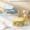 Multicolor Curved PU Toiletry Bag: Large Capacity, Korean Style, Transparent, Handheld, Portable Cosmetic Storage.