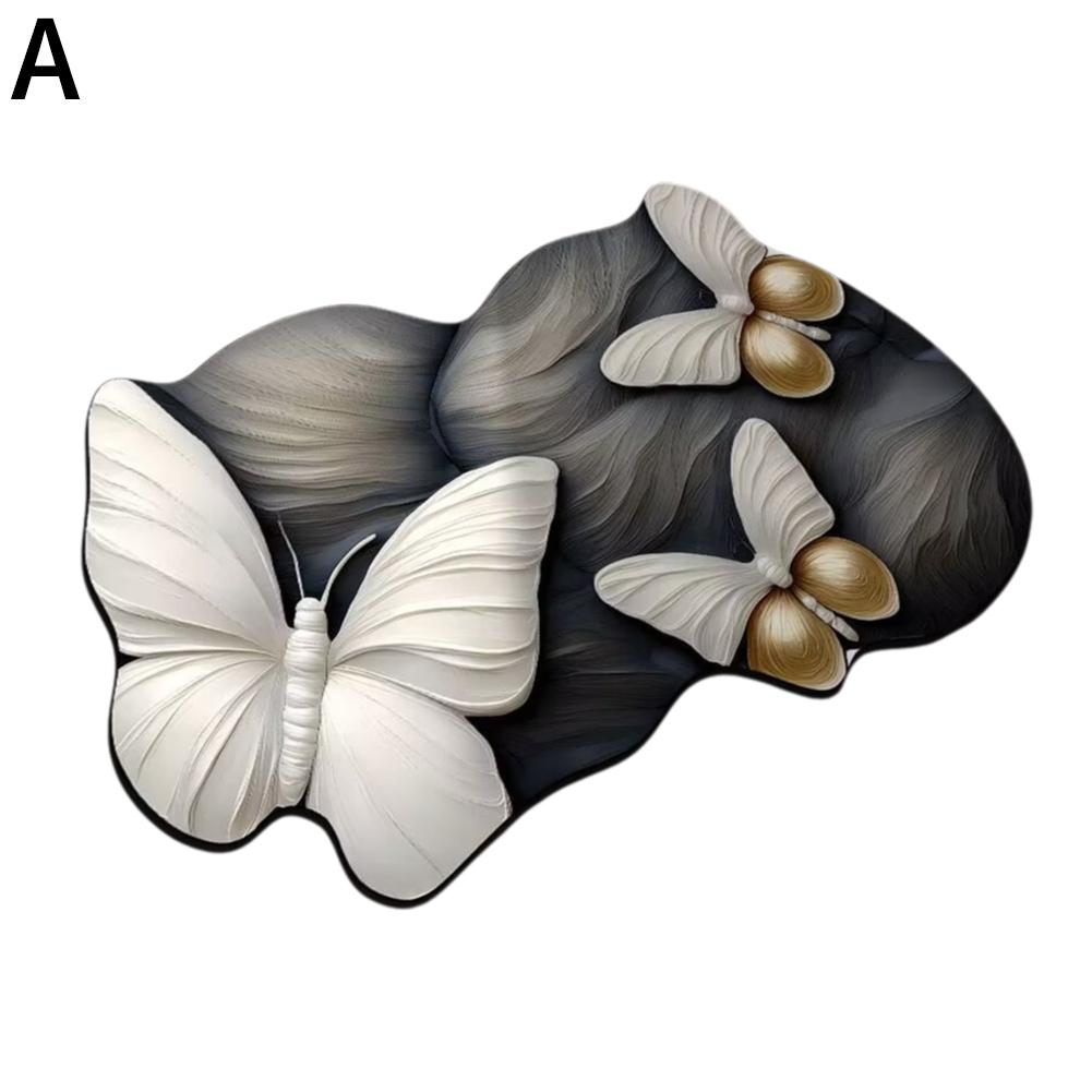 3D Visual Butterfly Flower Diatom Mud Floor Mat For Home Foot Mat, Non Mat Slip Water Door Toil X3Q4