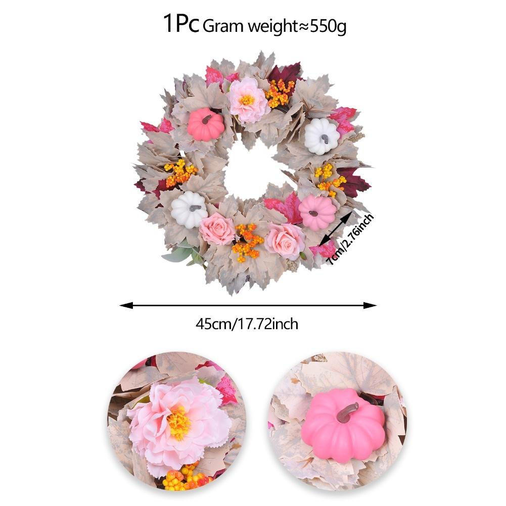 1PCS  Fall Wreath With Pumpkins & Silk Flowers Fall Wreath 17.72 Inch Fall Wreath With Pumpkins & Silk Flowers For Autumn Decor
