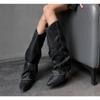 Chunk Leather High Boots Women Knee High Pointer Toe Heels Shoes Woman Trend Chelsea Boots New Pumps Mujer Snow Gladiator Botas