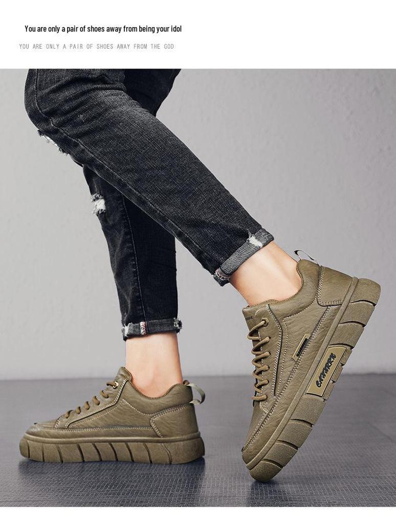 Men's Trendy Black Leather Waterproof Non-slip Sneakers - Breathable and Versatile for Spring Casual Sports