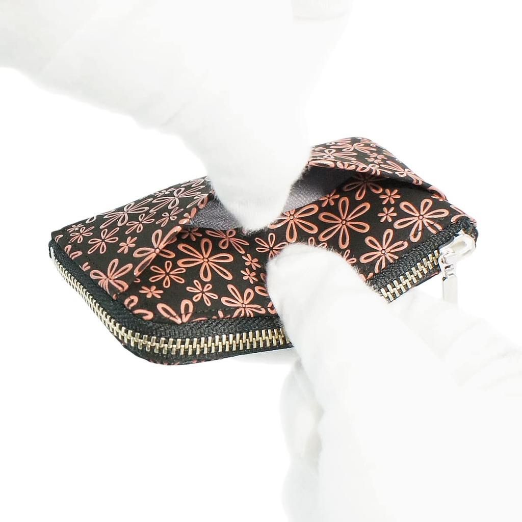 Indenya Inden Coin Purse, F Coin Purse 05, Deerskin, Black with Pink Lacquer, Snowdrop Pattern, 1005-51-160