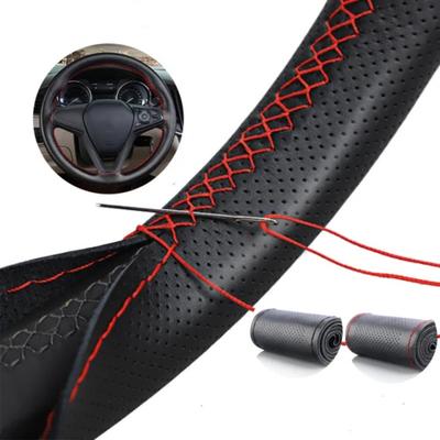 Car Steering Wheel Covers with Needles and DIY Braid Thread Non-Slip Soft Artificial Leather Auto Accessories Suitable for 38cm