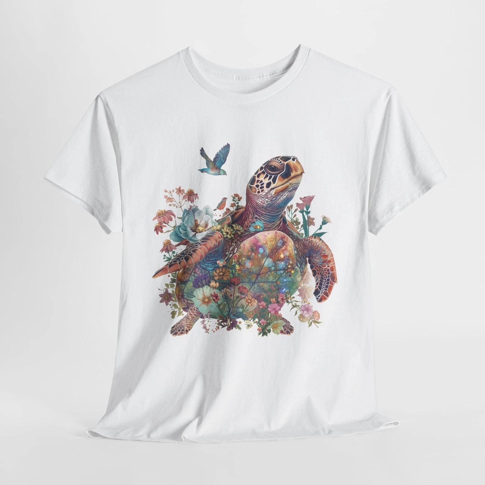 Beach Life T-Shirt | Tropical Turtle Iridescent Floral Shirt M