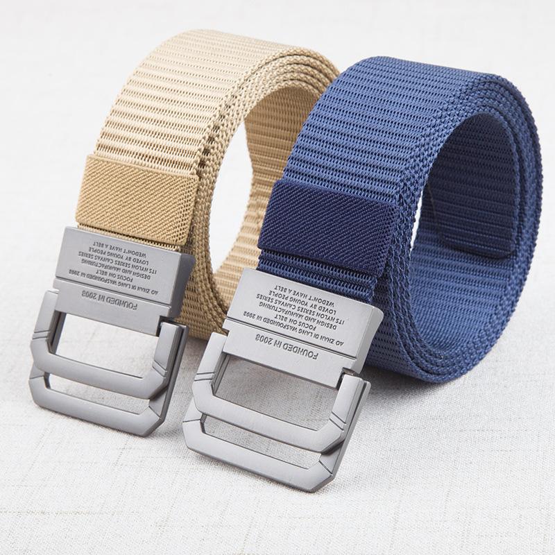 Double-Ring Buckle Nylon Belt for Women Men Alloy Buckle Metal Webbing Belts Outdoor Work Student Military Tactical Unisex Waist