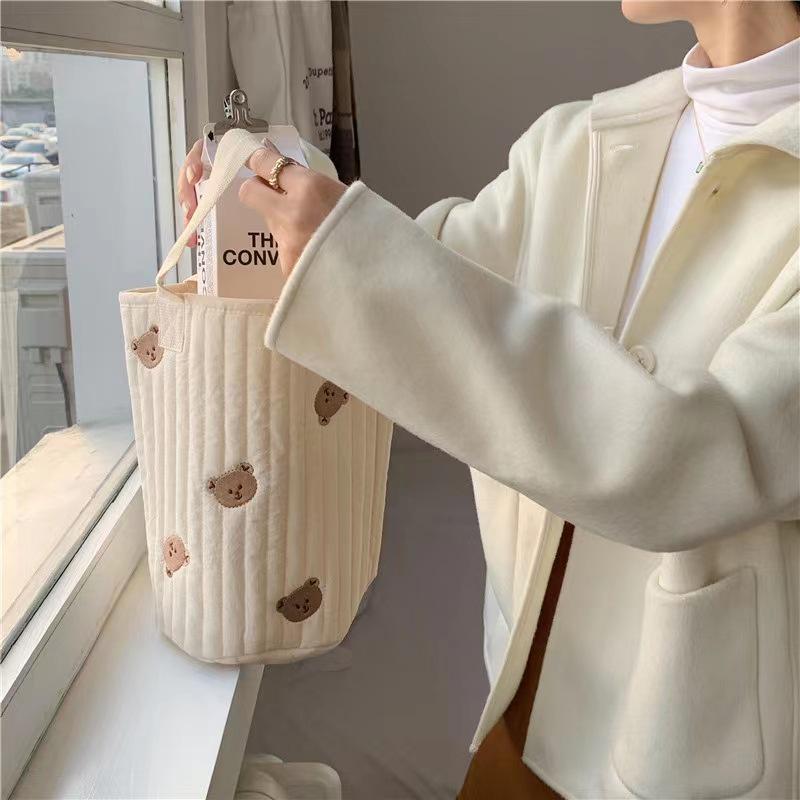 Korea 2024 Floral Embroidered Stroller & Diaper Bag - Cotton Storage for Outings