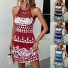 Damen Lässiges Sommer-Neckholder-Top mit Aufdruck, ärmelloses Midi-Kleid