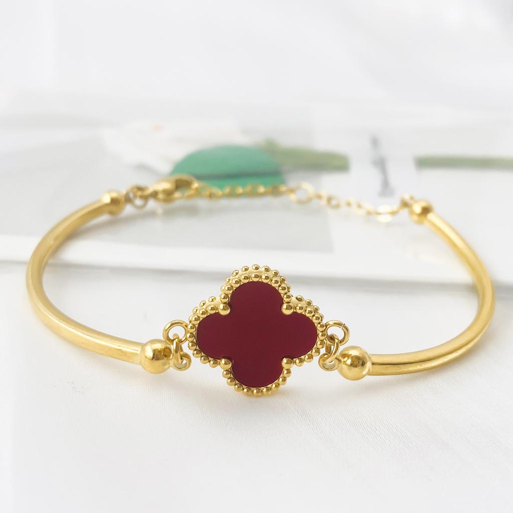 15mm Four-leaf Clover Single Flower Laser-engraved Bracelet Vacuum Plated Four-leaf Clover Women's Bracelet