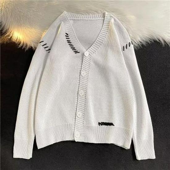 Cardigan Tricotat Retro Stil Japonez Trendy pentru Bărbați - Pulover Larg la Modă pentru Toamnă/Iarnă