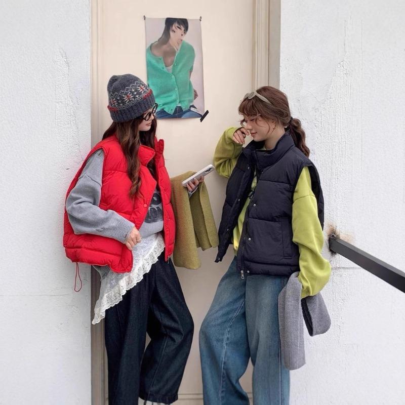 Small large size candy color down cotton jacket vest women's new stand-up collar thickened loose short vest jacket
