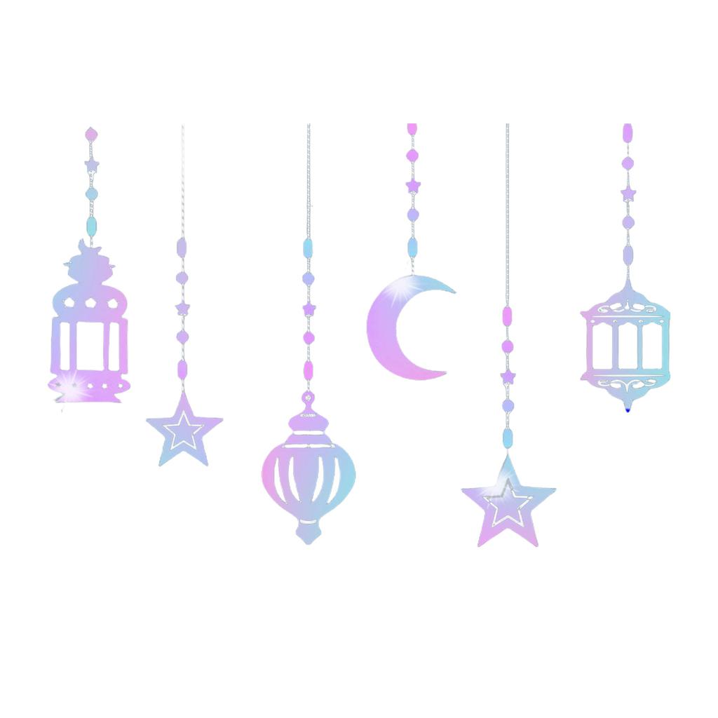 6Pcs Eid Mubarak Islamic Muslims Party Supplies Glittering Banners Star Moon Hanging Ornaments Ramadans Festival Decors