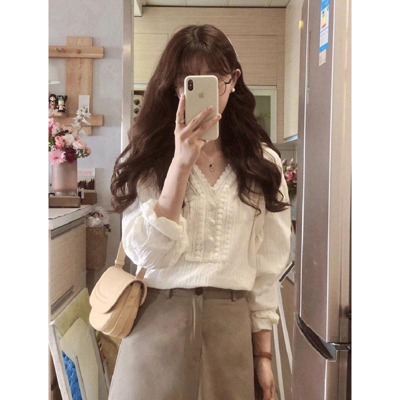 

2026 Spring/Autumn Korean Style Slimming Chic White Long-Sleeved Women s Shirt Blouse S брудно-білий