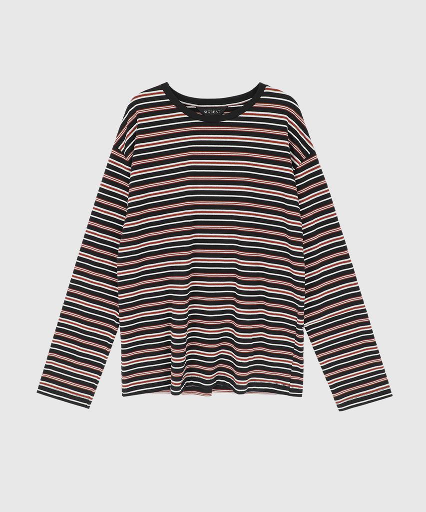 SIGREAT Multi Stripe Oversized T-Shirt_Black
