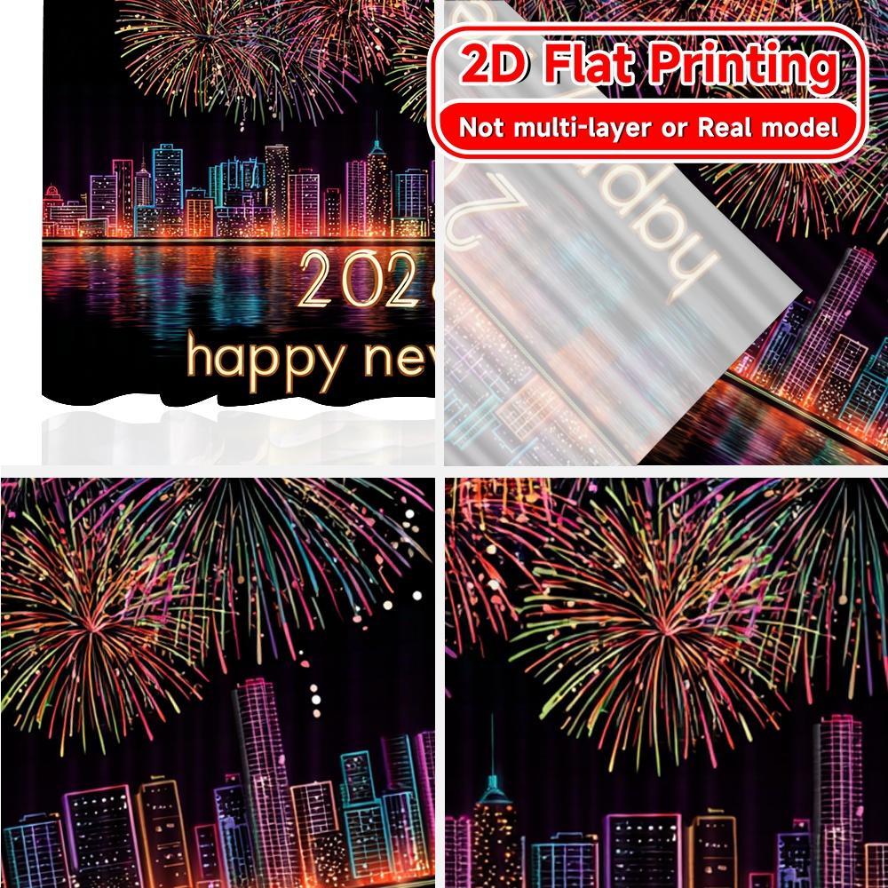 2D Flat Printing  2pcs NewYearCelebration Contemporary Modern Curtains Versatile Polyester Fabric Curtains Outdoor