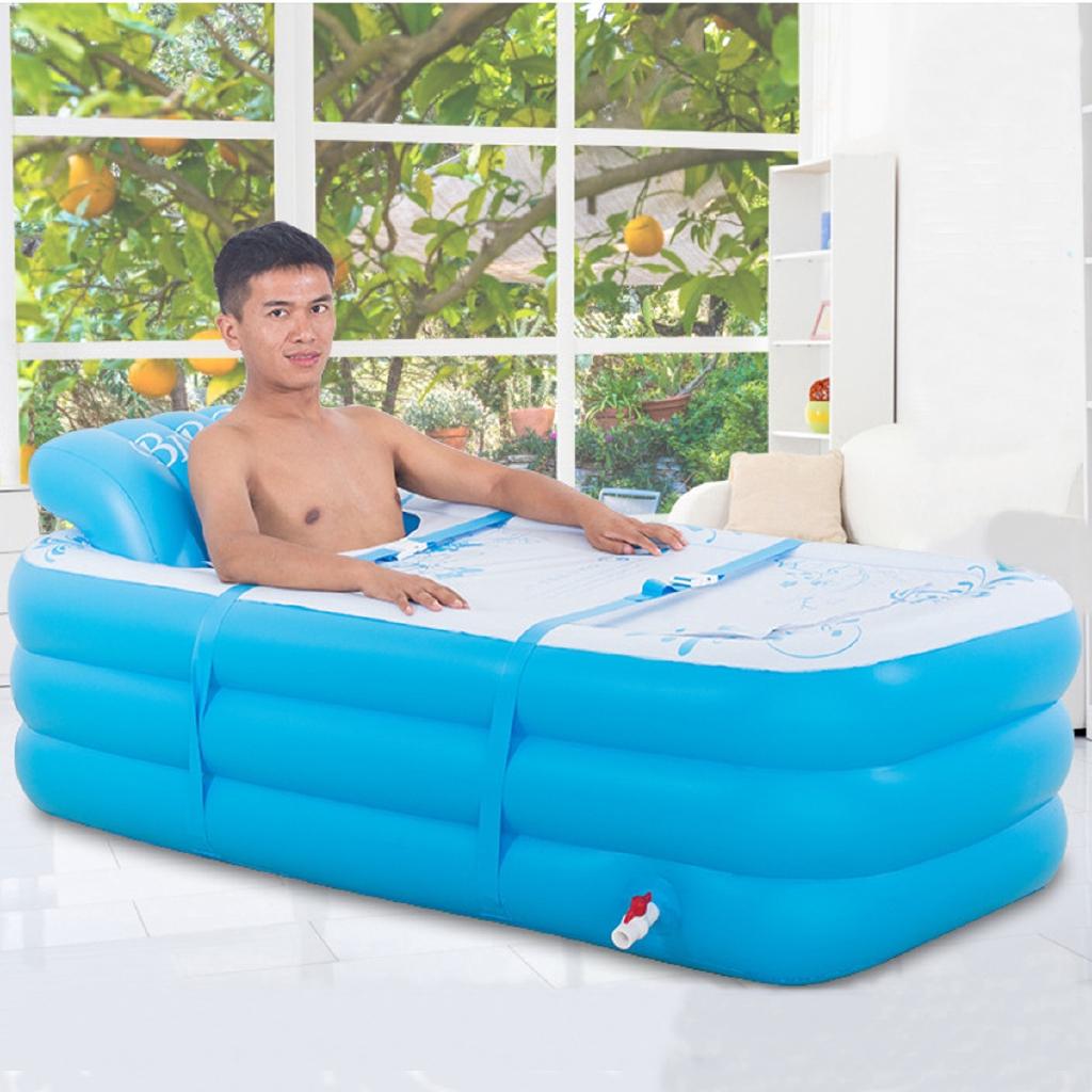 Neu Blau Große Größe Aufblasbare Badewanne SPA PVC Faltbar Tragbar Für Erwachsene Mit Luftpumpe Haushalt Aufblasbare Wanne