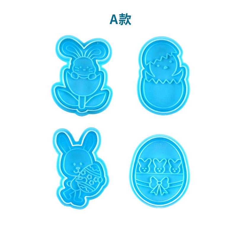 4pcs Cookie Stamp Biscuit Mold 3D Cookie Plunger Cutter DIY Baking Mould Easter Rabbit Cookie Cutters for Kitchen Tools