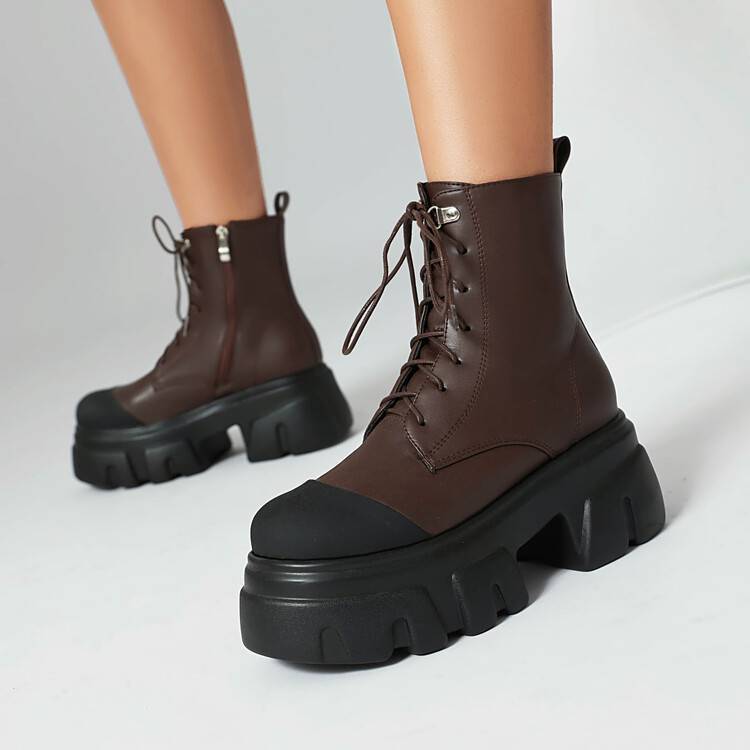 Round Head Lace-up  Shoes Autumn New Thick-soled Muffin Martin Boots Short Boots Retro Boots