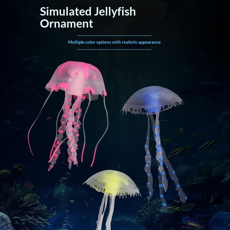 1Pc Luminous Floating Jellyfish Aquarium Decoration Multicolor Glow in Dark Non-Toxic Ornament for Saltwater Fish Tank Decor