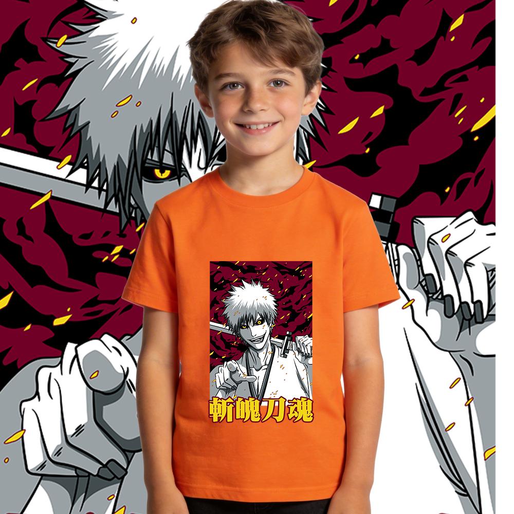 Bleach Zangetsu Anime Print Cotton T Shirt for Boys Girls Casual Summer Top Soft Breathable Kids Clothing