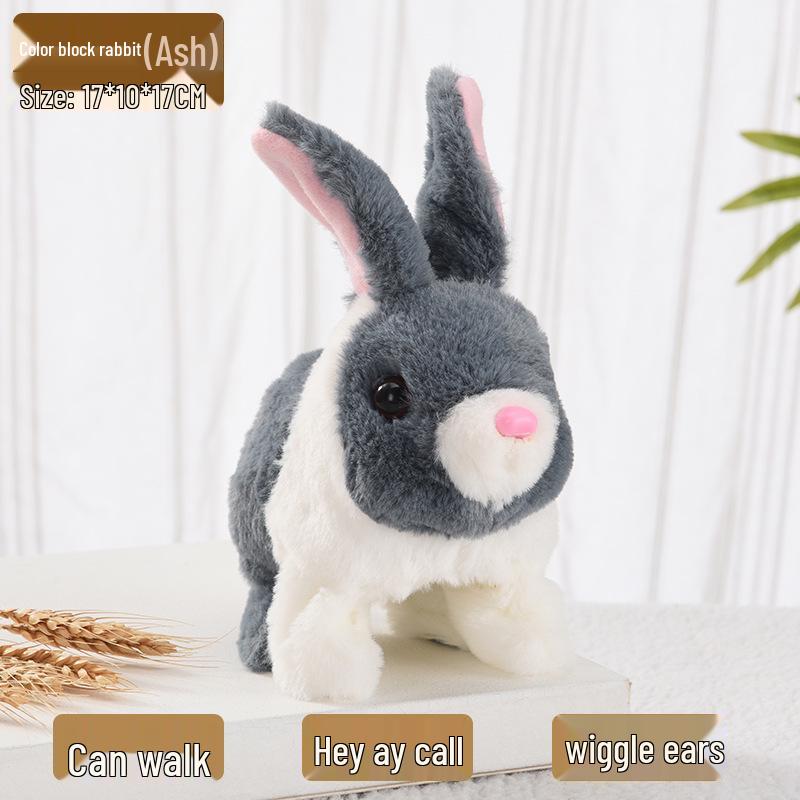 Plush Interactive White Rabbit Toy - Walking, Talking, Ear-Wiggling, Mouth-Moving Long-Haired Pet Simulation.