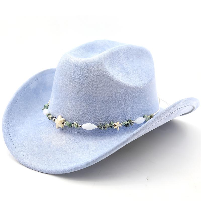 Western suede upturned edge Western cowboy hat Men's and women's outdoor travel hat Rolled brim Ethnic style top hat Felt hat