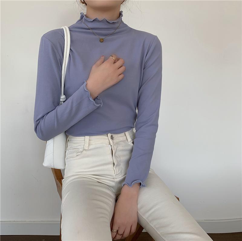 

Осенне-зимняя бархатная футболка с высоким воротом, женские топы с длинным рукавом, утолщенная нижняя часть, теплая базовая футболка, женская мода, повседневные футболки для женщин 24625 One Size синий