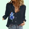Women Fashion Lapel Neck Long Sleeve T-shirt Summer&fall Casual Floral Print Cotton Linen Top Female Loose Buttoned Blouses
