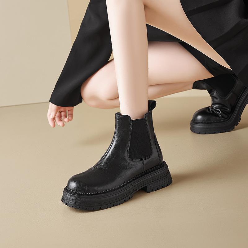 Augustine Fleece Chelsea Boots Women's 2025 New Autumn and Winter Platform Martin Boots Retro British Cigarette Boots Short Boots