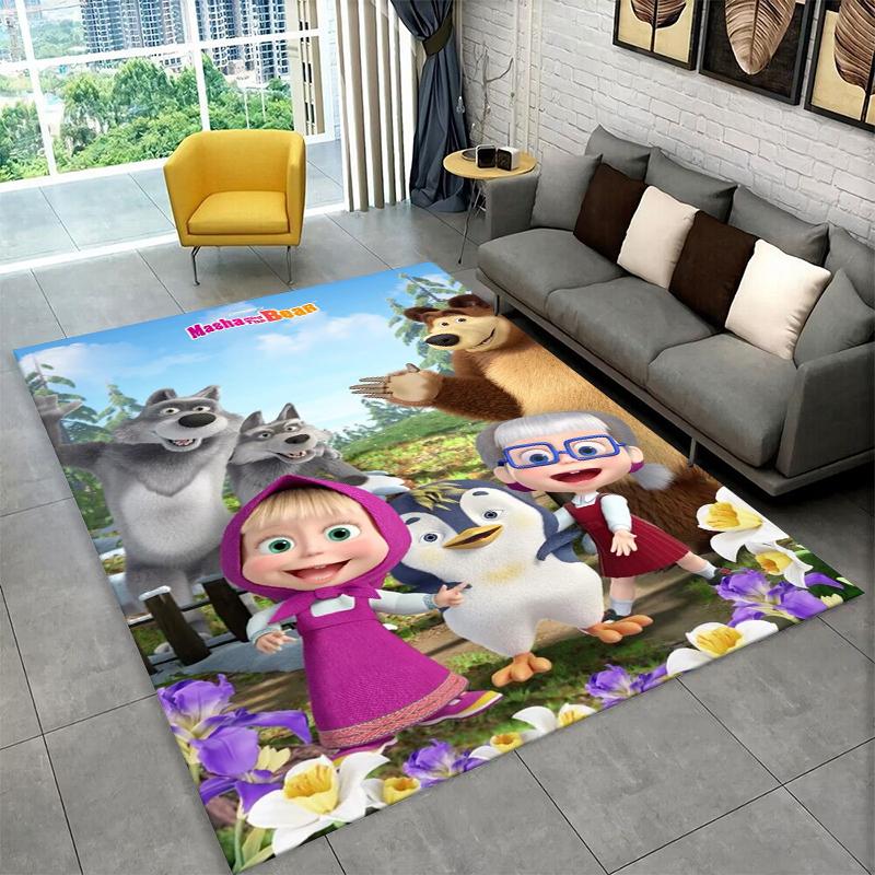 Cartoon Cute M-Masha Bear Non-Slip Area Rug for Living Room,Bedroom,Playroom,Soft Carpet Floor Mat Home Decor Rug Kids Room