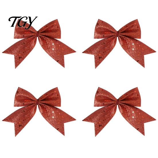 Lightweight Tree Branch Ornaments 4Pcs Glitter Christmas Bow, Sparkling Ribbon Hanging Ornament for Decorative Bows Door Lintels Front Wreath, Festive