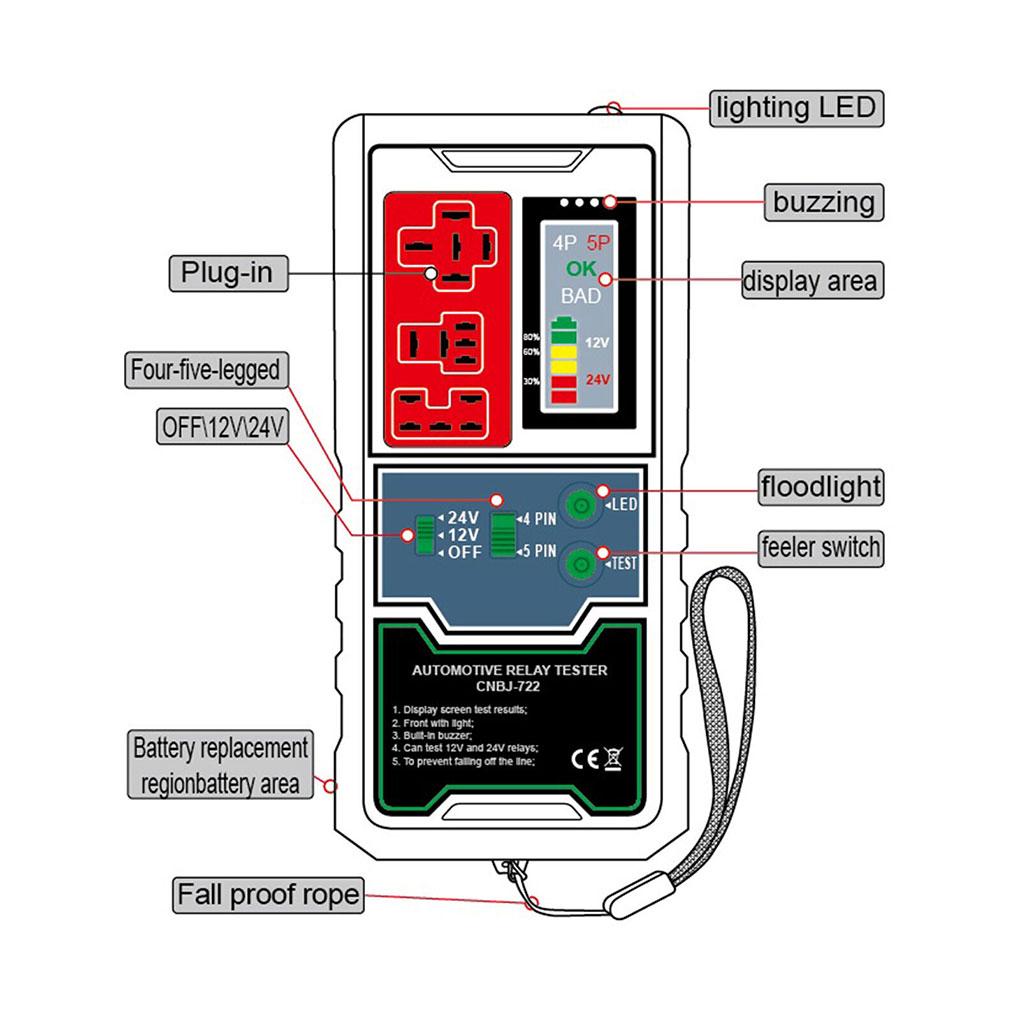 12V 24V Batterietester Relaisanalysator Lichtmaschinenprüfer Fahrzeugankurbelladesystem Diagnosewerkzeug für Motorrad