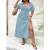 New large size women's clothing large size temperament thin split flower dress summer