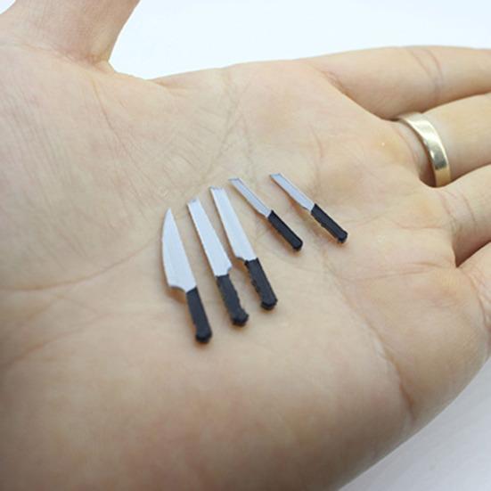 Miniature Kitchen Knives Set Metal Blade Black Handle Knife Seat